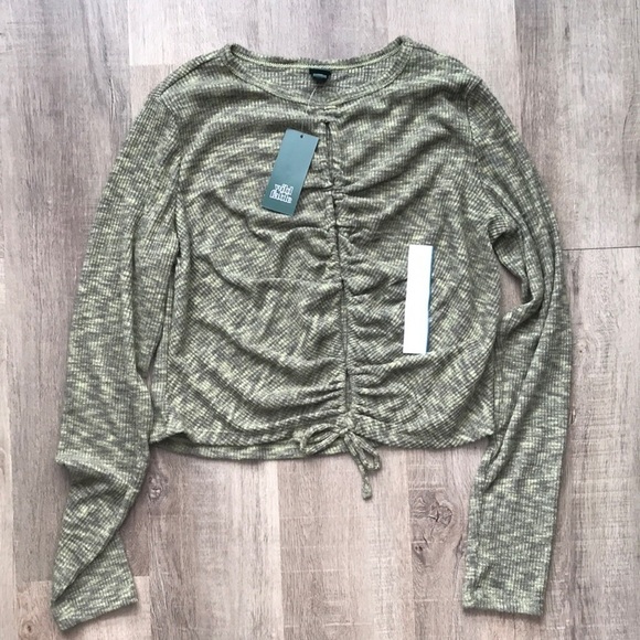 Women’s long sleeve crop top large ribbed knit green super soft - Picture 1 of 7